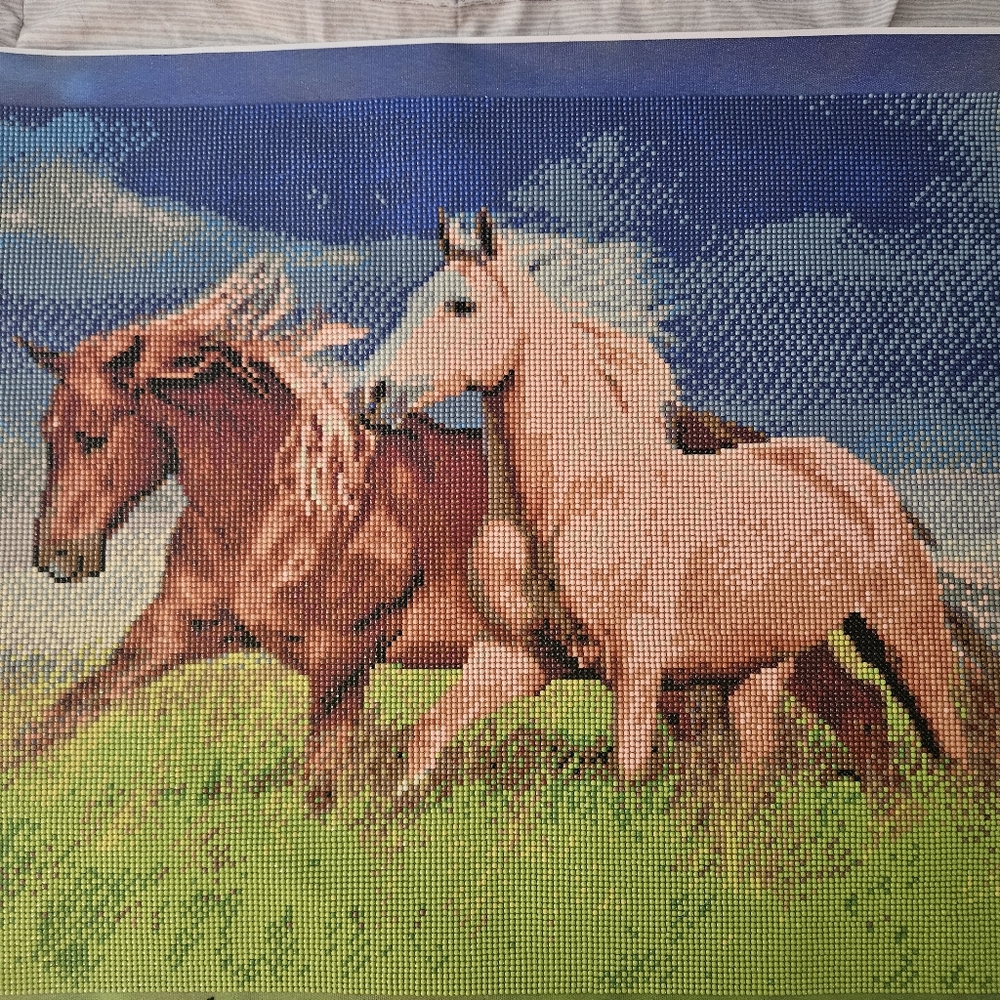 Galloping Horses Mosaic Wall Art - Brown and Cream Ready To Frame & Hang